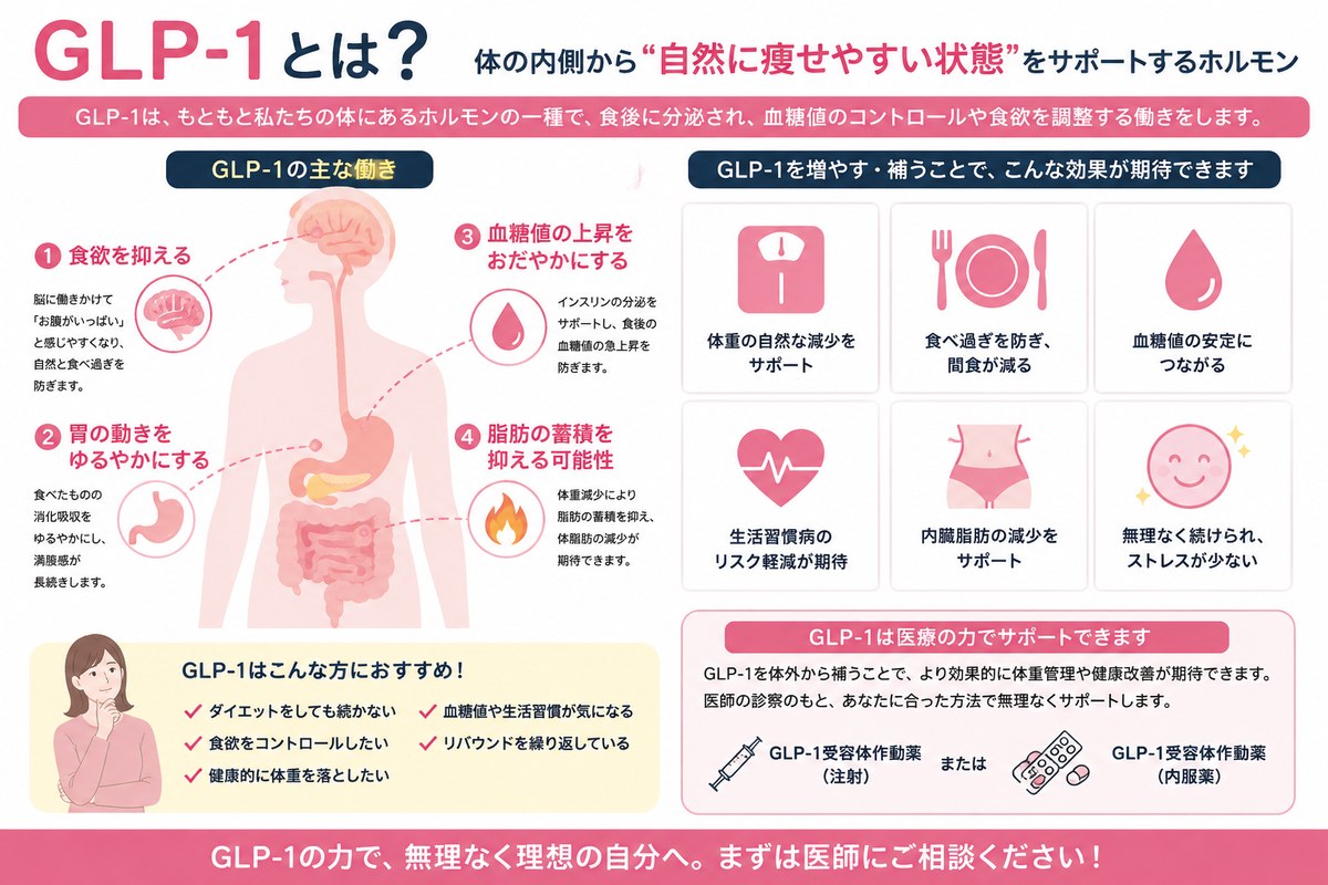 GLP-1とは？体の内側から自然に痩せやすい状態をサポートするホルモン